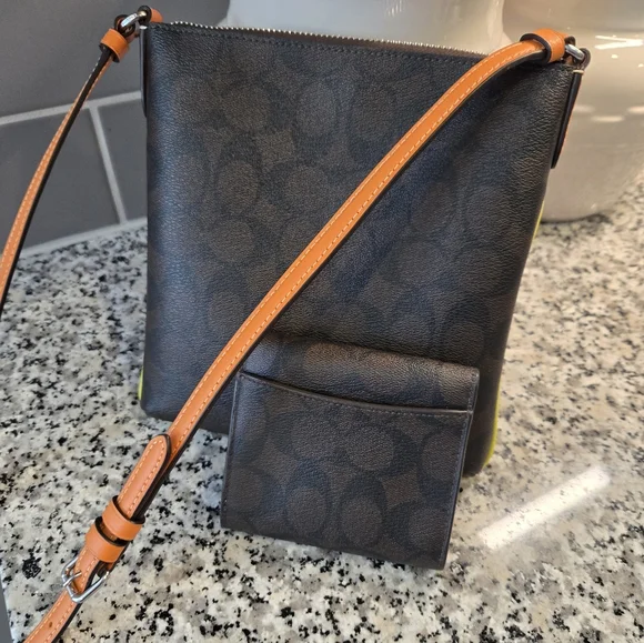 Coach Dark Brown and Orange, Purple Crossbody Bag with Wallet - Picture 3 of 4